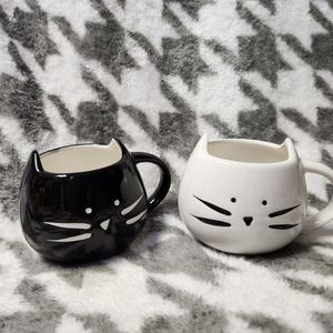 Ceramic Black and White Cat Mugs with Handle